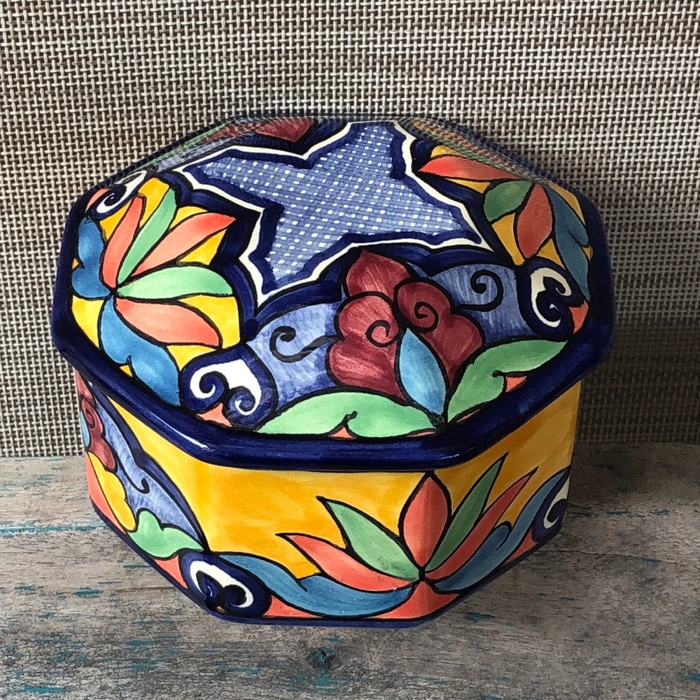 Mexican Lidded Pottery Box Hand Painted